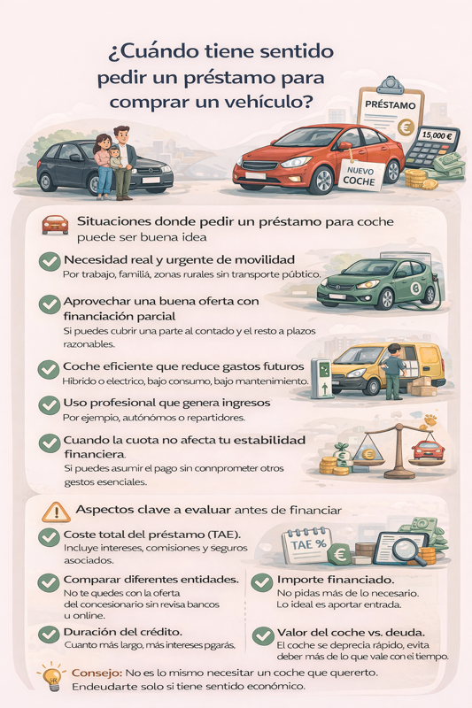 ¿Te conviene financiar la compra de un coche? Descubre en qué casos pedir un préstamo para coche puede ser buena idea y qué debes tener en cuenta.